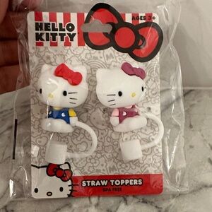Hello Kitty Straw Toppers with Red and Purple Bows